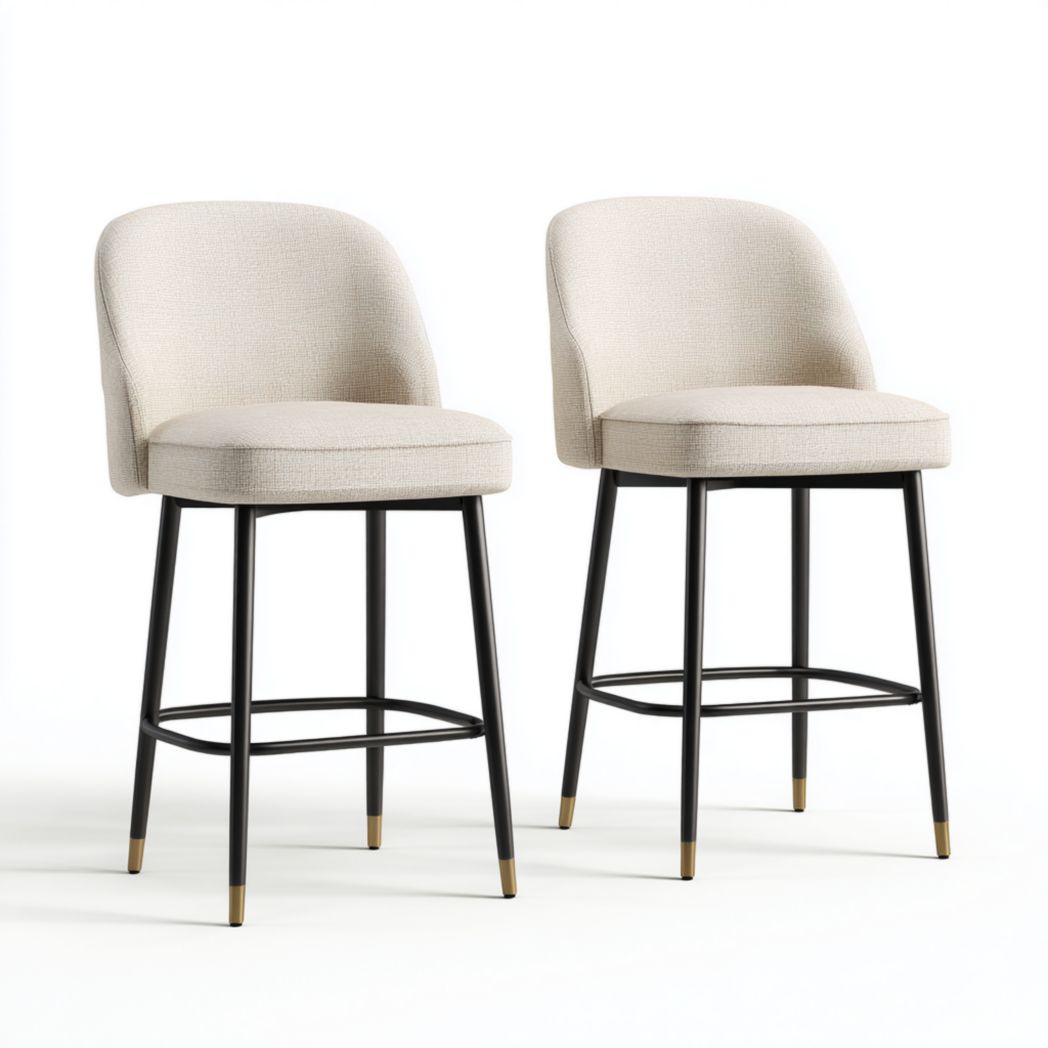 Lot de 2 tabourets hauts en tissu beige et métal noir