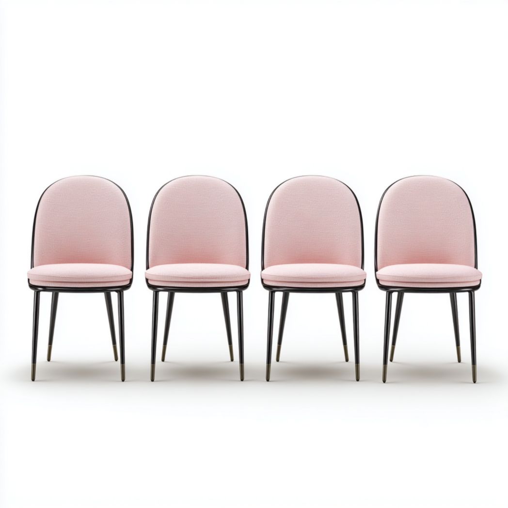 Lot de 4 chaises de salle à manger en tissu rose avec pieds en métal noir