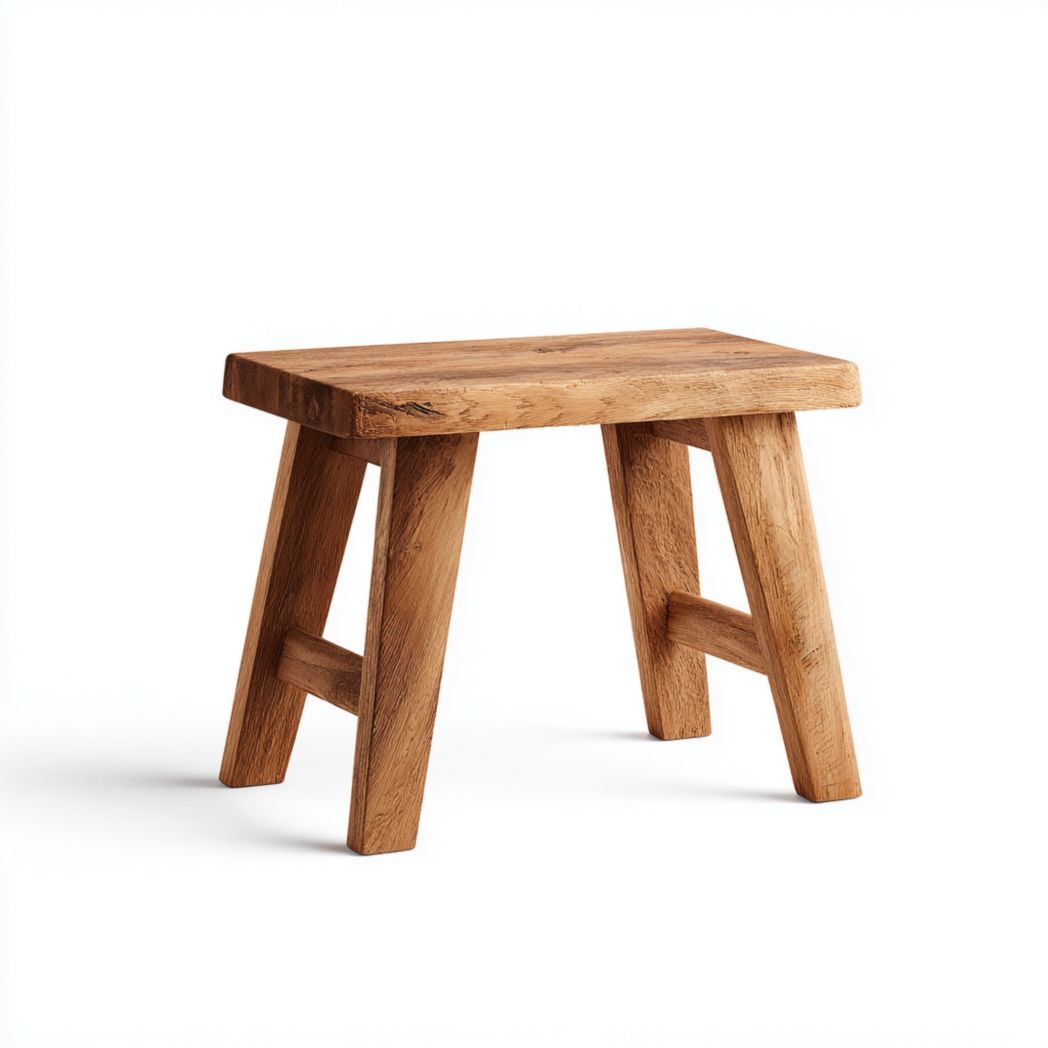 Tabouret rectangulaire en bois massif couleur chêne foncé