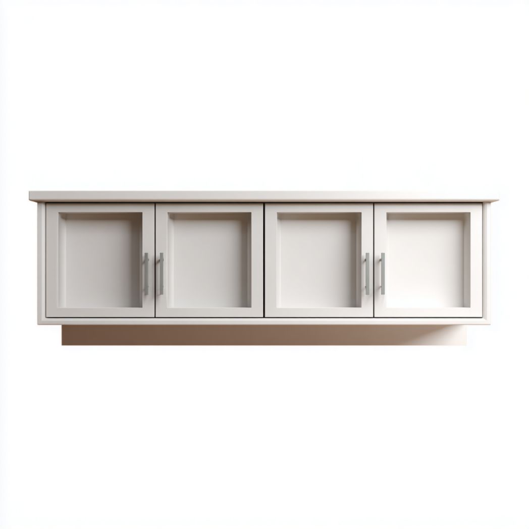 Meuble TV mural en bois blanc à quatre portes