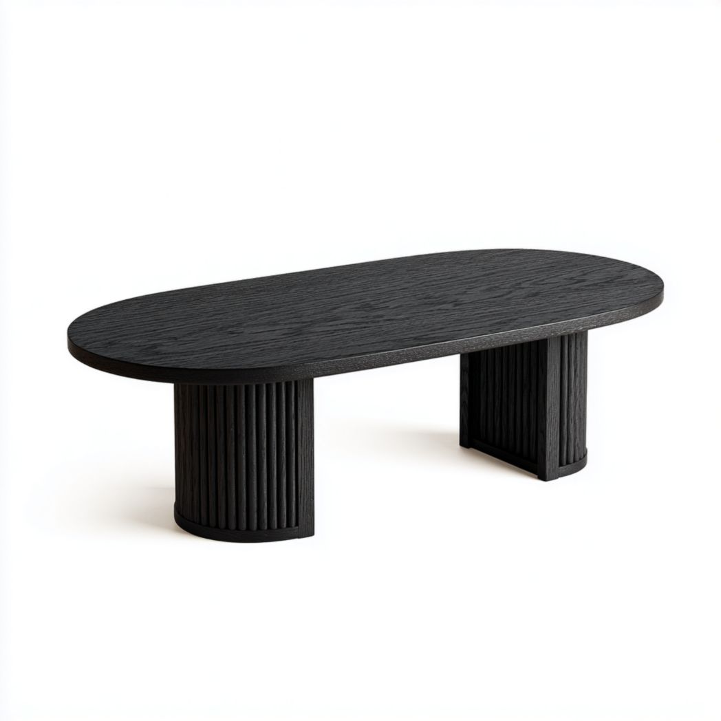 Table basse ovale en bois noir à double support