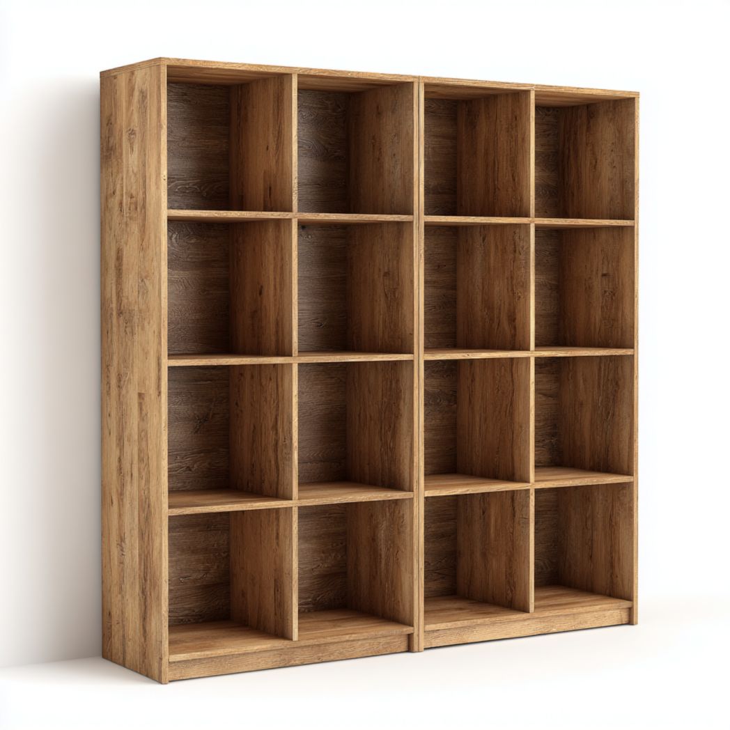 Bibliothèque en bois naturel à seize compartiments ouverts