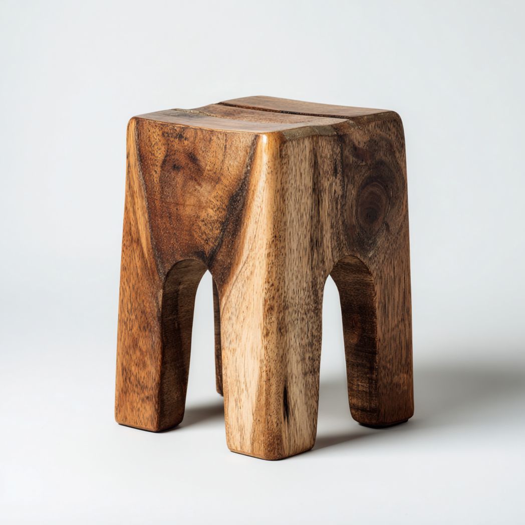 Tabouret carré en bois massif sculpté à quatre pieds