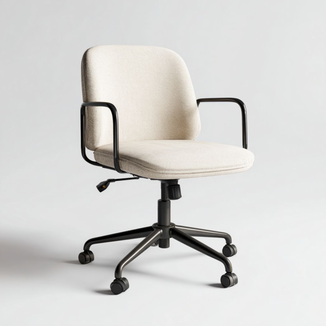 Chaise de bureau pivotante en tissu beige avec structure métallique noire