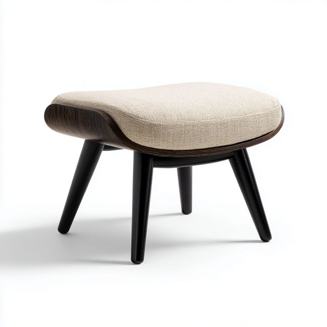 Tabouret en bois noir avec assise rembourrée beige