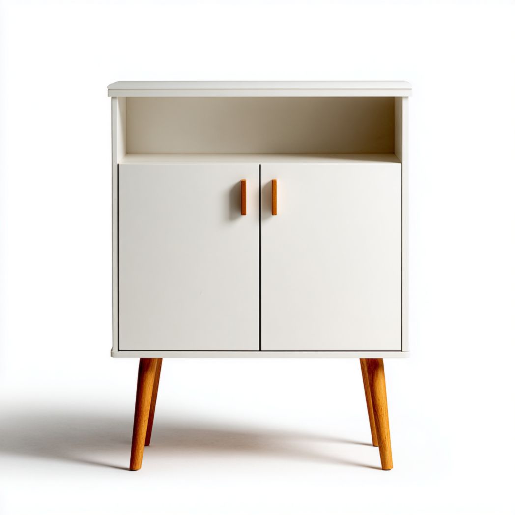 Meuble à chaussures blanc en bois avec niche ouverte et portes doubles