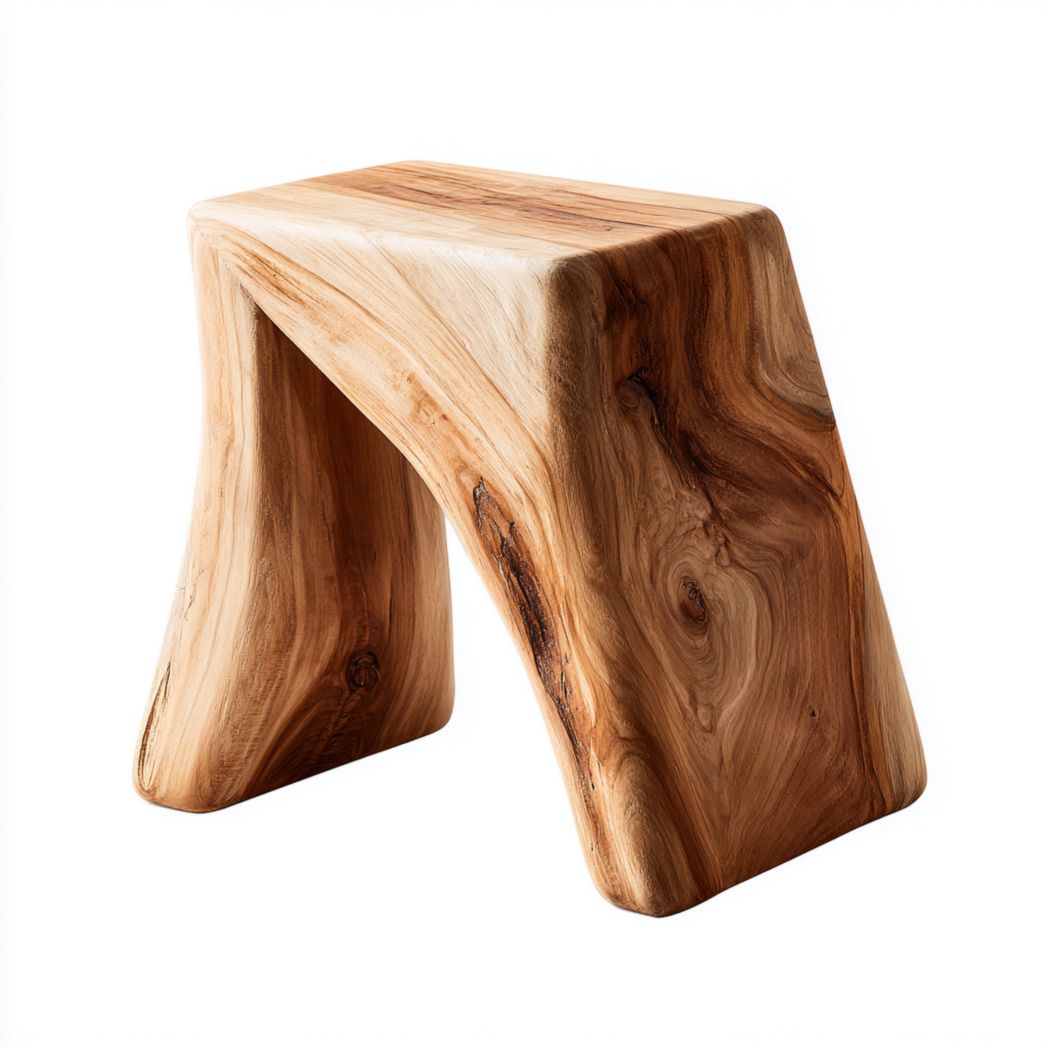 Tabouret en bois massif sculpté en forme de A