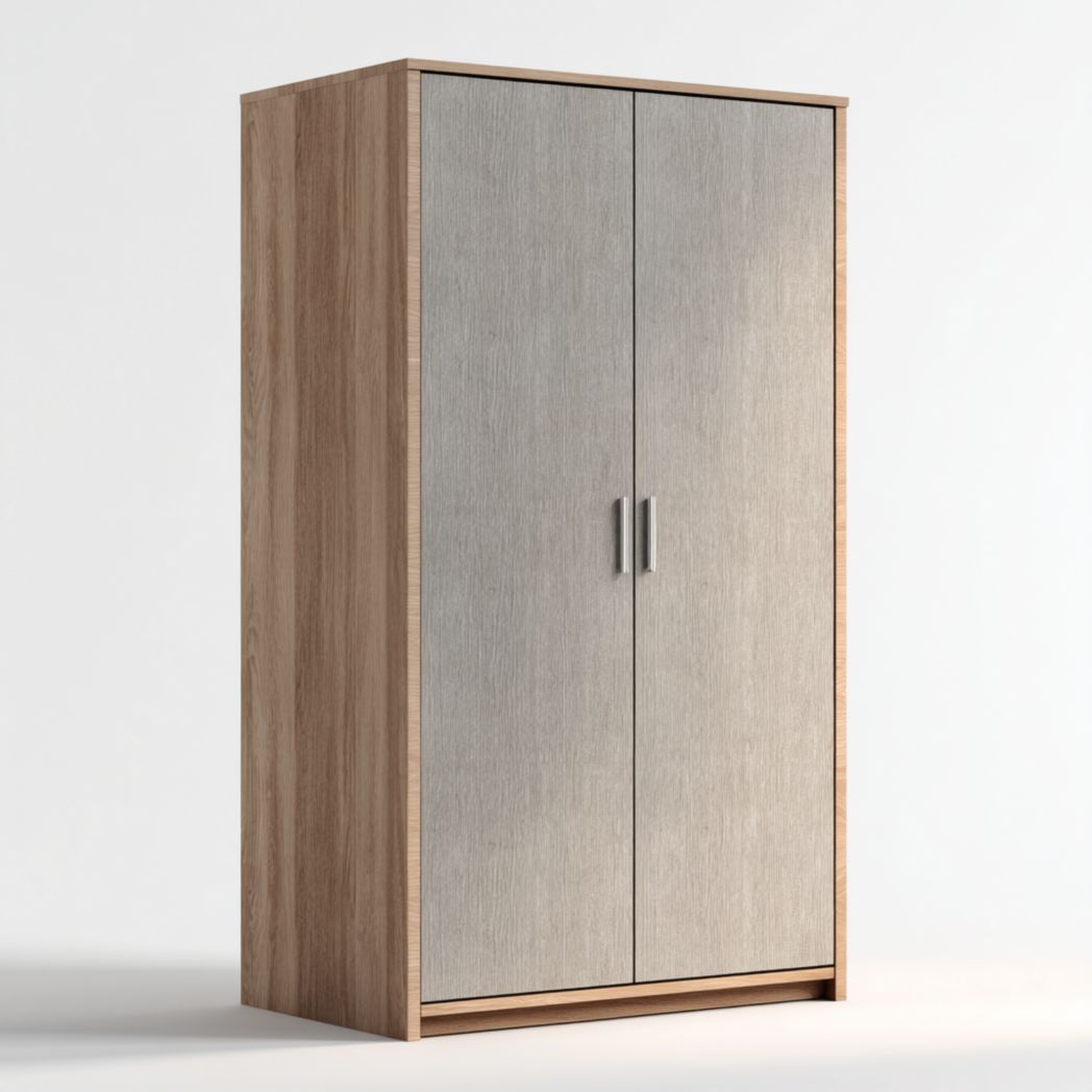 Armoire en bois bicolore chêne noyer et gris clair à deux portes