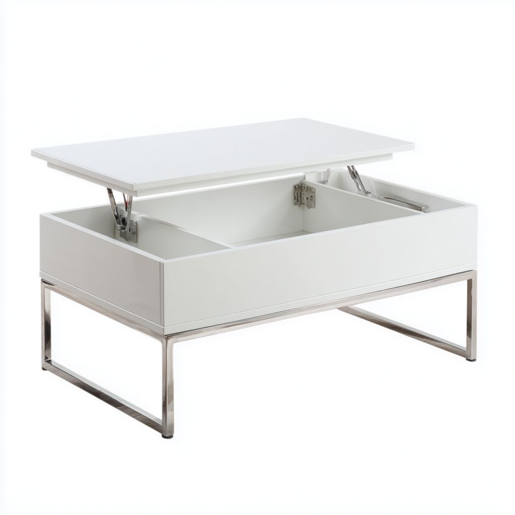 Table basse de rangement rectangulaire blanche avec relevage
