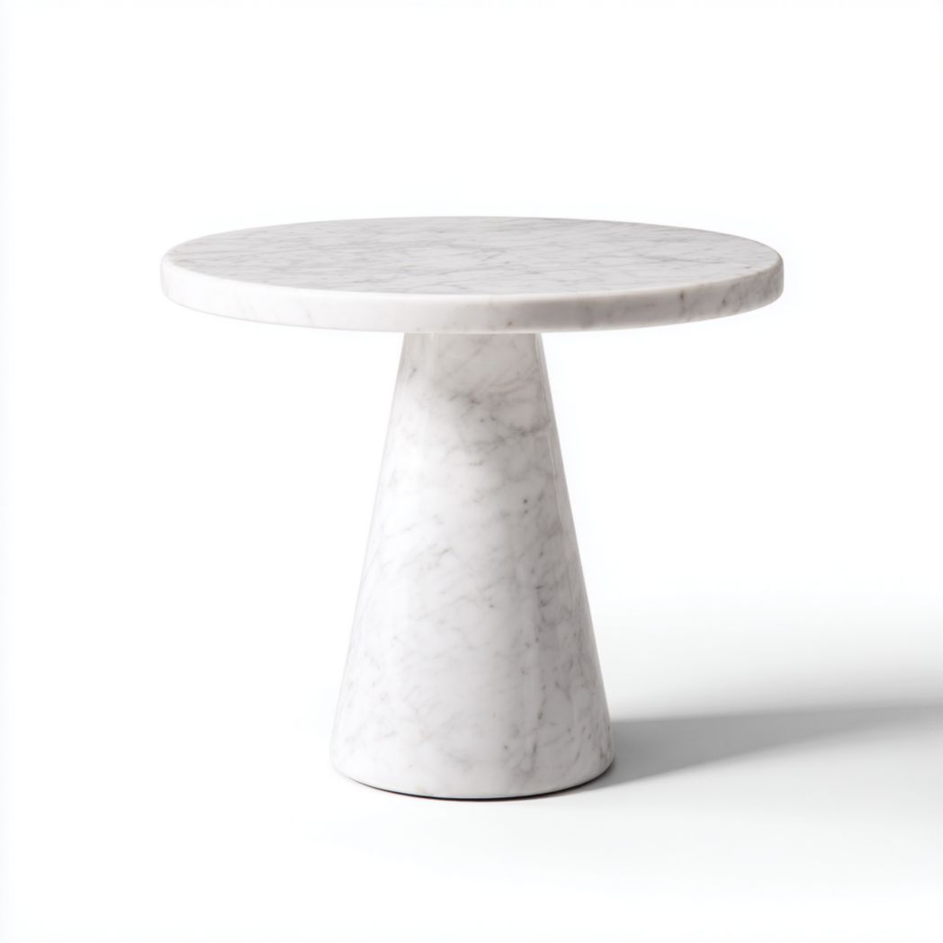 Table d’appoint ronde en marbre blanc avec base conique
