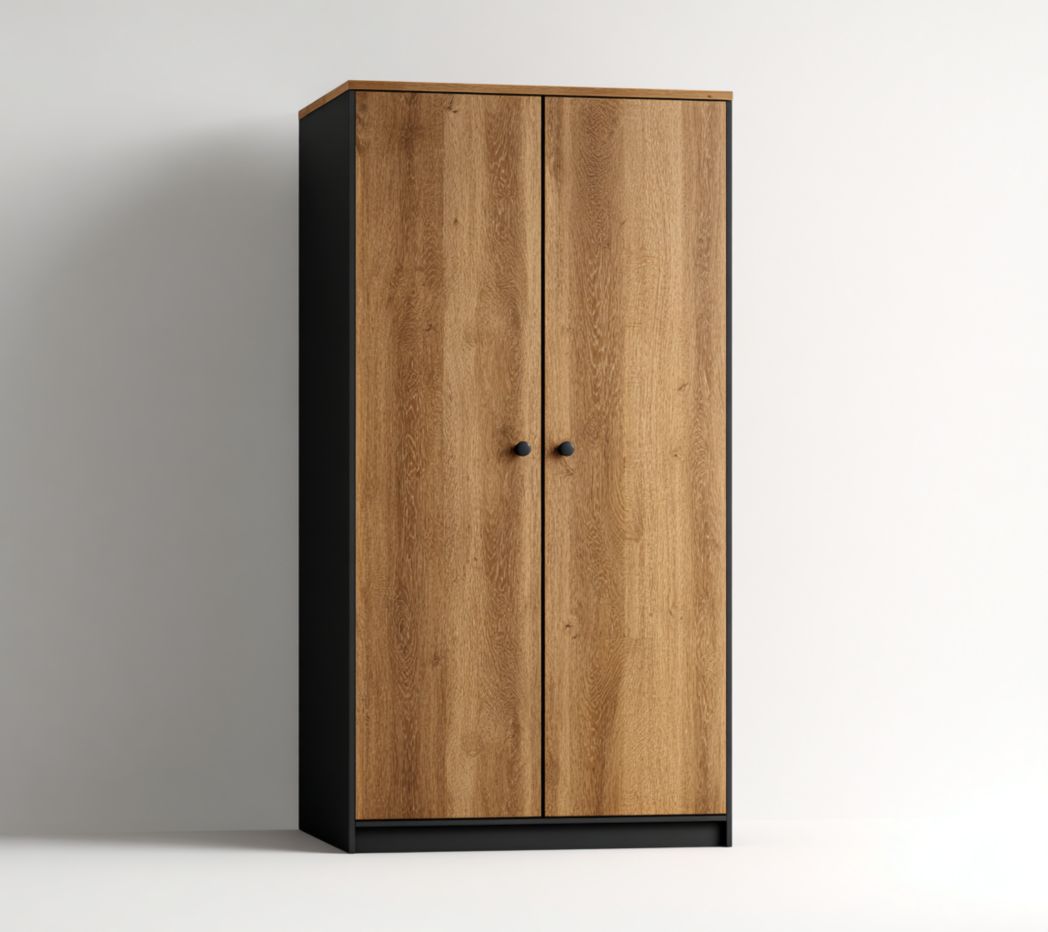 Armoire en bois chêne et noir à deux portes
