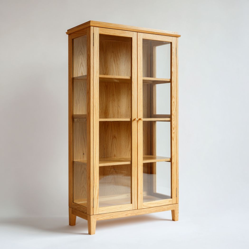 Vitrine en bois naturel avec deux portes vitrées