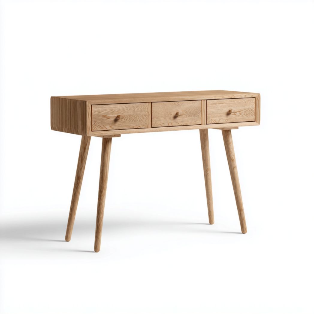 Console rectangulaire en chêne avec trois tiroirs