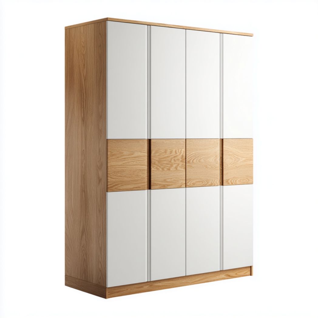Armoire en bois bicolore blanc et chêne à six portes