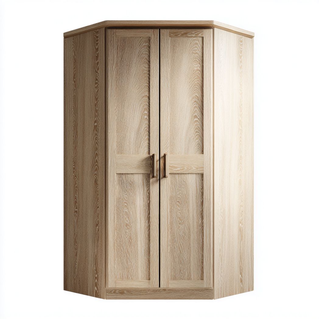 Armoire d’angle en bois à deux portes couleur chêne