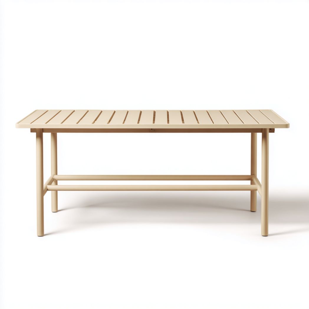Table de jardin rectangulaire en métal beige ajouré