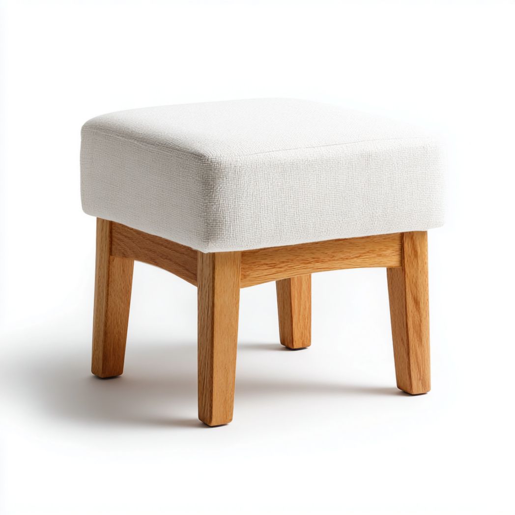 Tabouret carré en tissu blanc avec structure en bois – 1 pièce