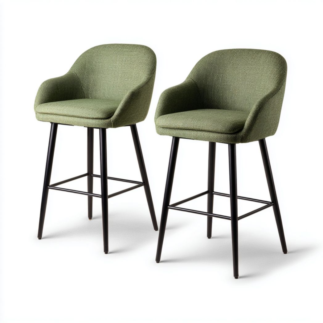 Lot de 2 tabourets hauts en tissu vert et métal noir