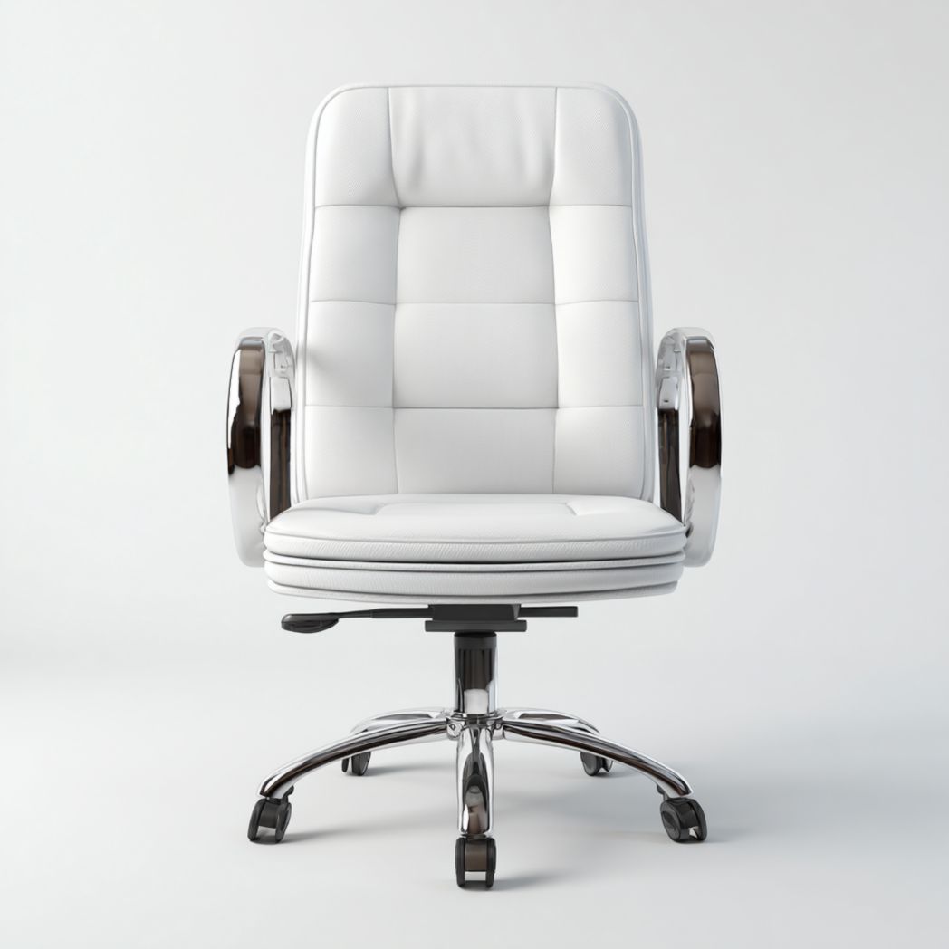 Chaise de bureau en cuir blanc avec base métallique chromée