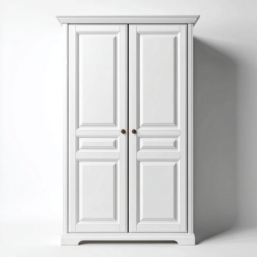 Armoire deux portes | structure en bois blanc avec panneaux moulurés