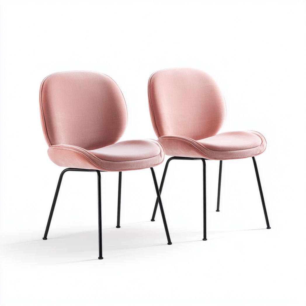 Lot de 2 chaises en velours rose avec pieds en métal noir
