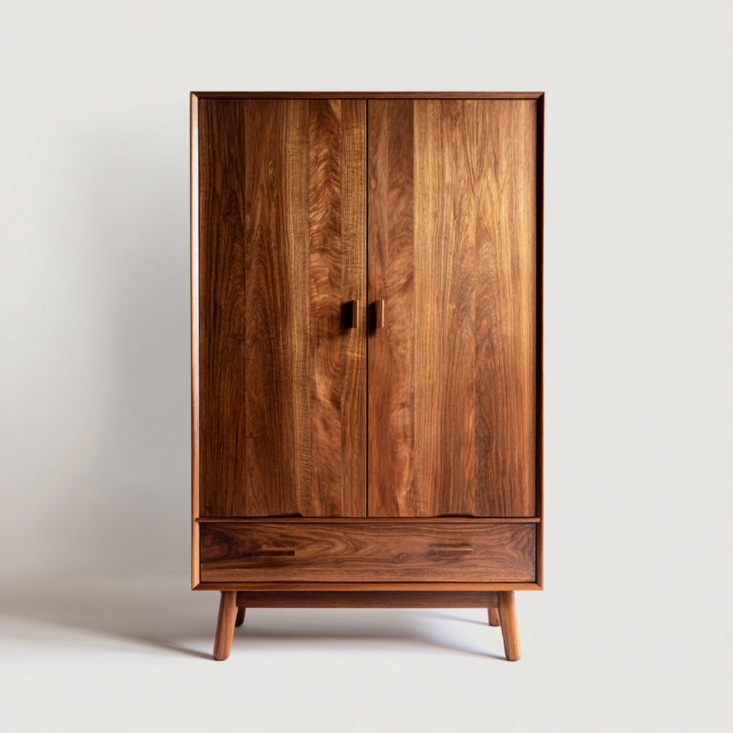 Armoire deux portes｜finitions bois foncé avec tiroir