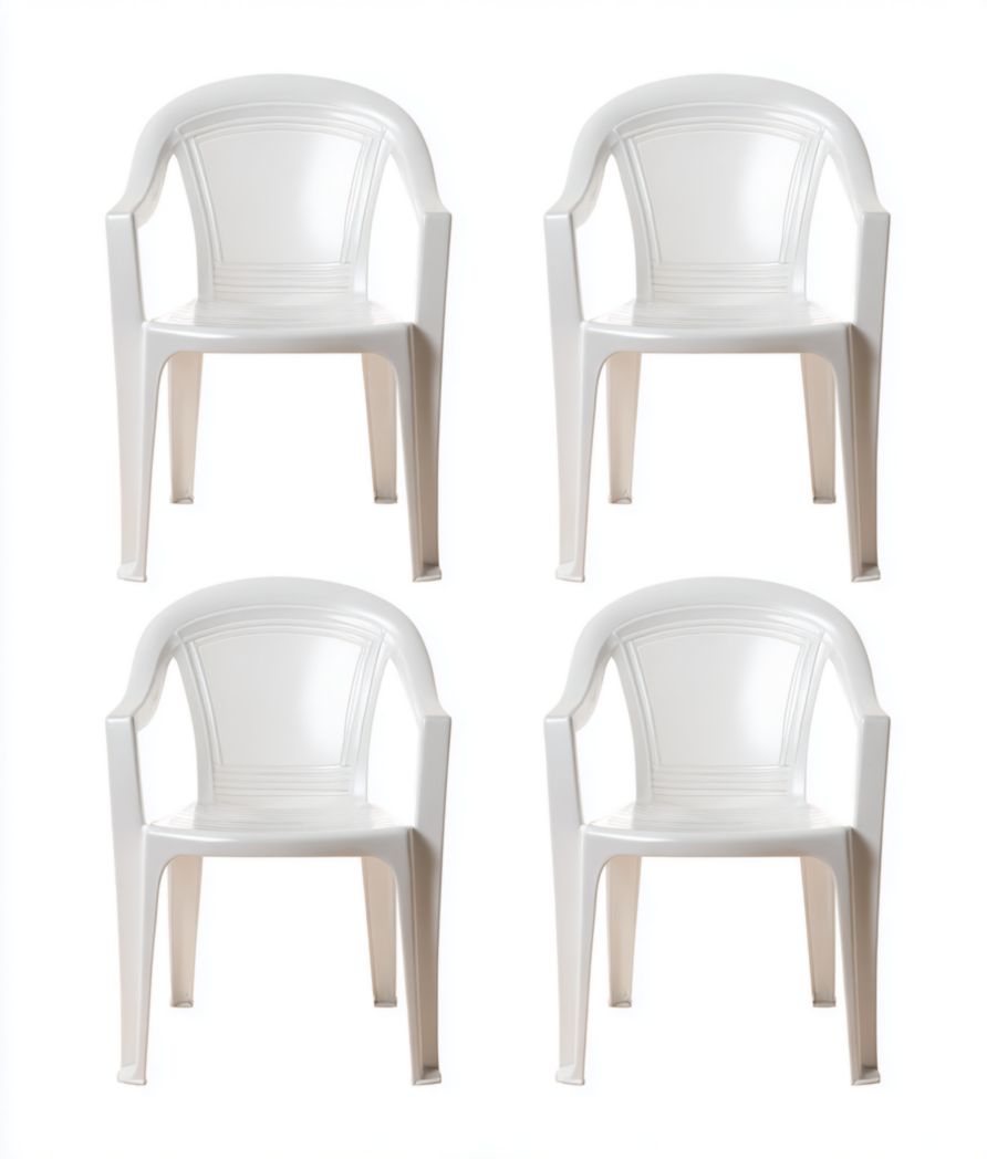 Lot de 4 chaises de salle à manger en plastique blanc avec accoudoirs et pieds en chêne