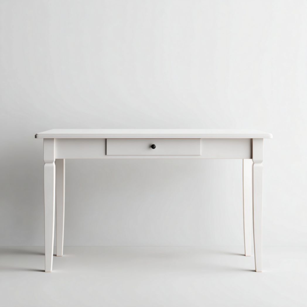 Bureau rectangulaire en bois blanc avec tiroir central