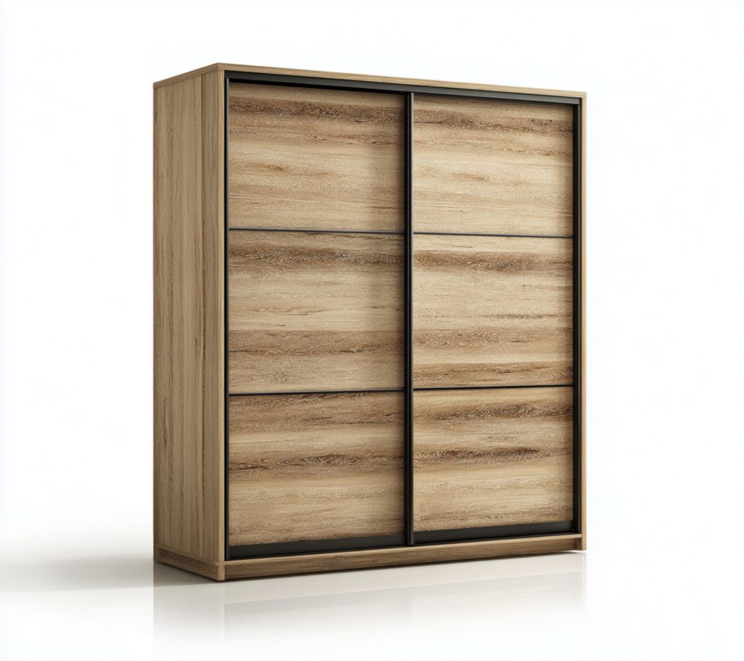 Armoire en bois naturel à deux portes coulissantes