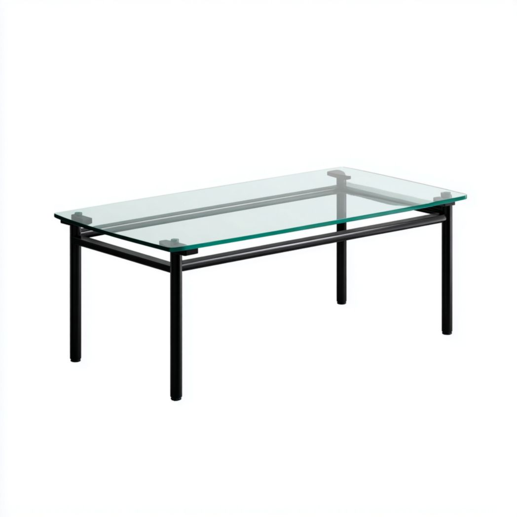 Table basse rectangulaire en verre trempé et cadre métallique noir