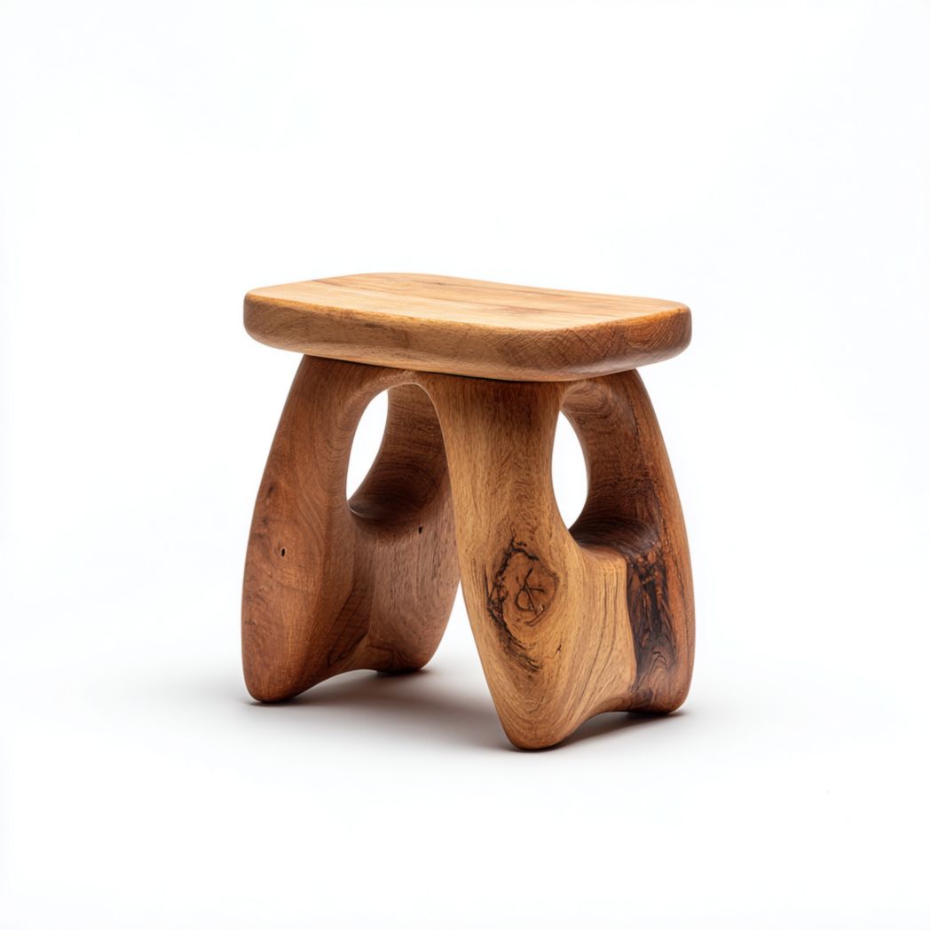 Tabouret en bois massif avec design ajouré