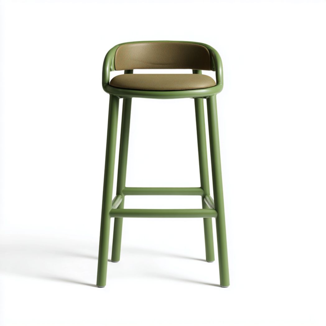 Tabouret de bar en métal vert avec assise et dossier