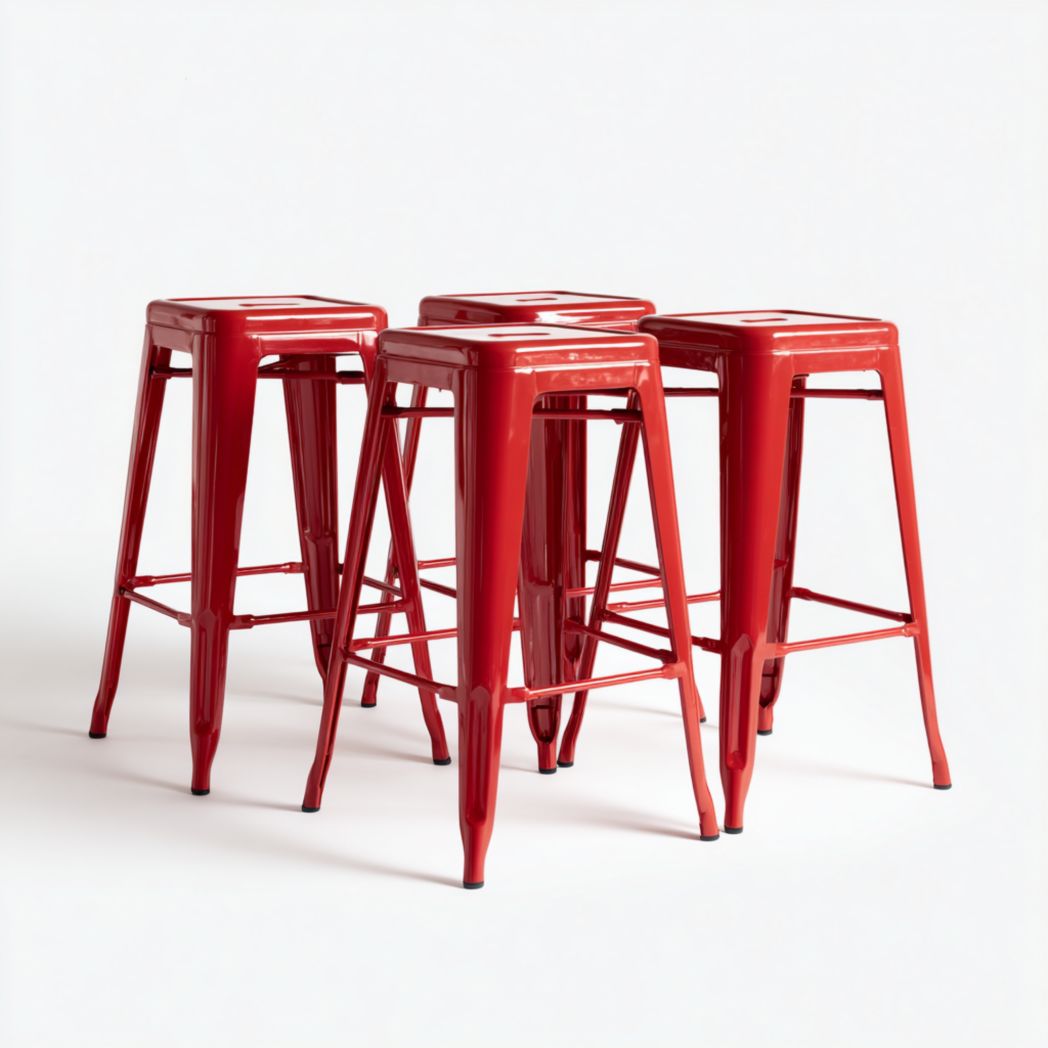 Lot de 4 tabourets hauts carrés en métal rouge