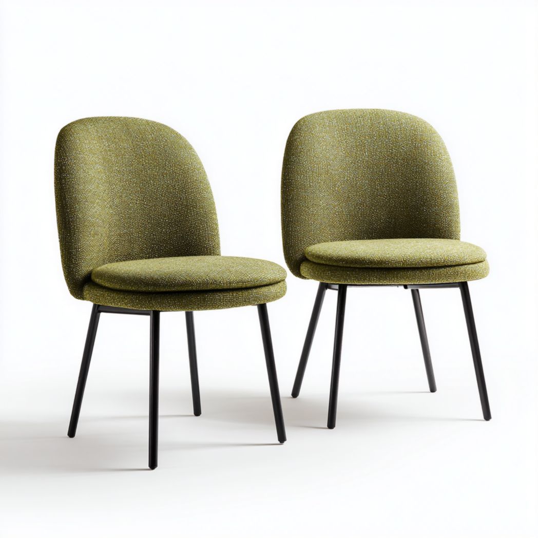 Lot de 2 chaises de salle à manger en tissu vert avec pieds en métal noir