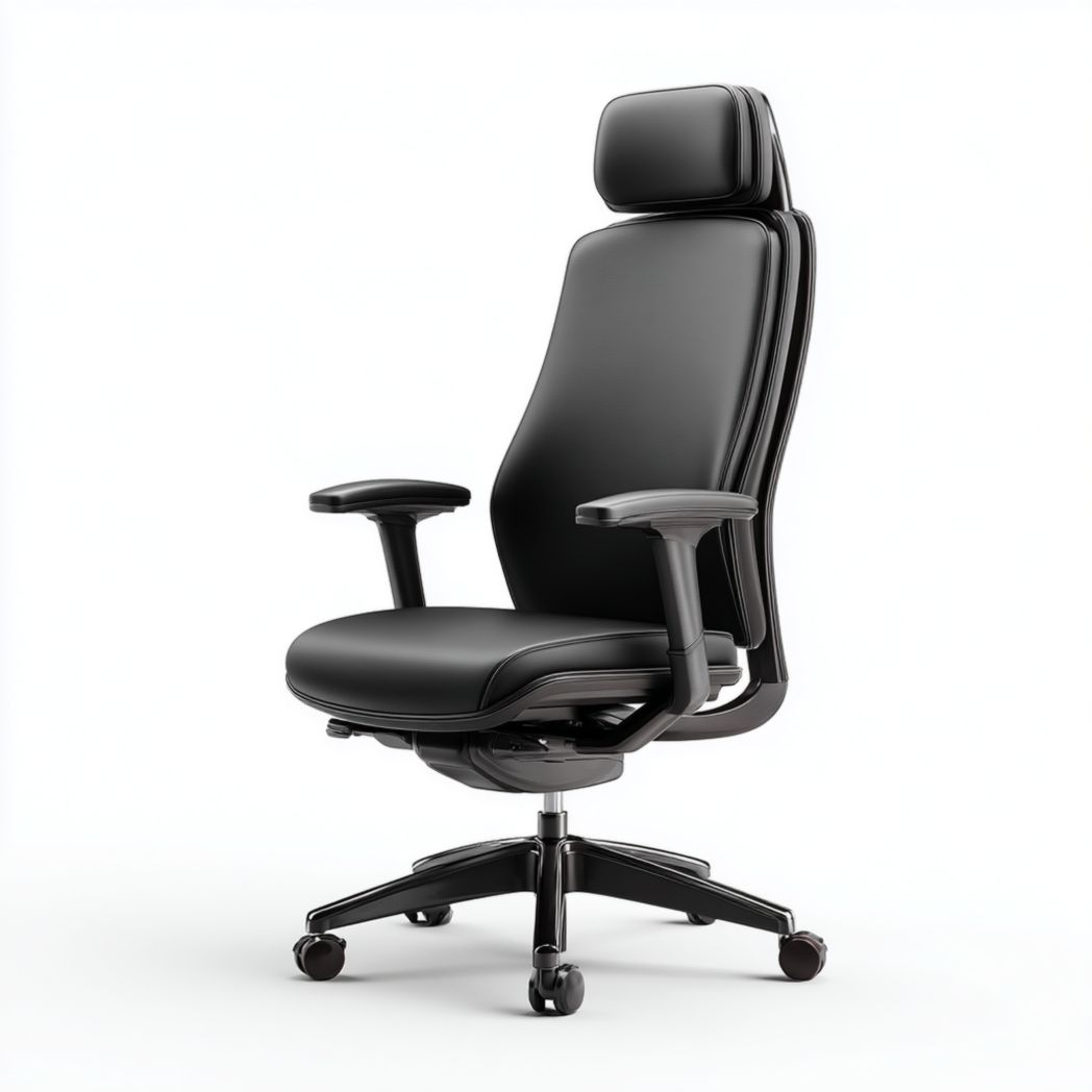 Chaise de bureau haute en cuir noir avec appuie-tête réglable