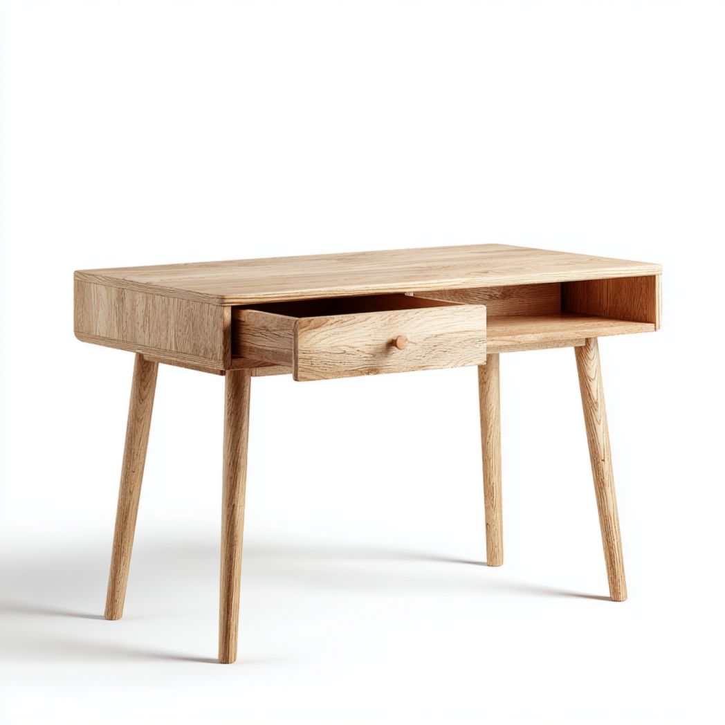Console rectangulaire en chêne avec un tiroir et compartiment ouvert