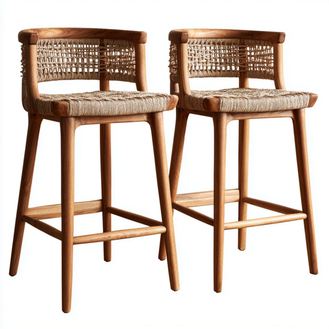 Lot de 2 chaises de jardin en bois clair et assise en rotin