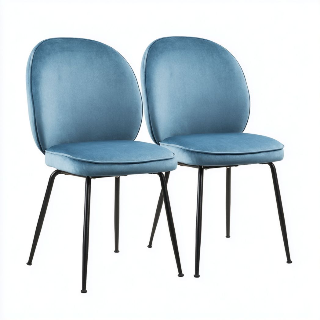 Lot de 2 chaises en velours bleu avec pieds en métal noir