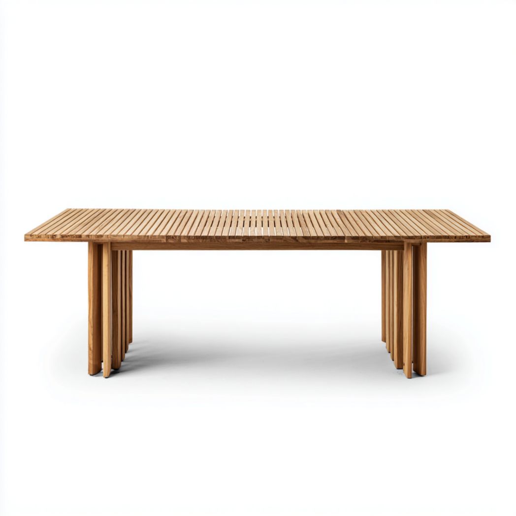 Table de jardin rectangulaire en bois massif à plateau ajouré