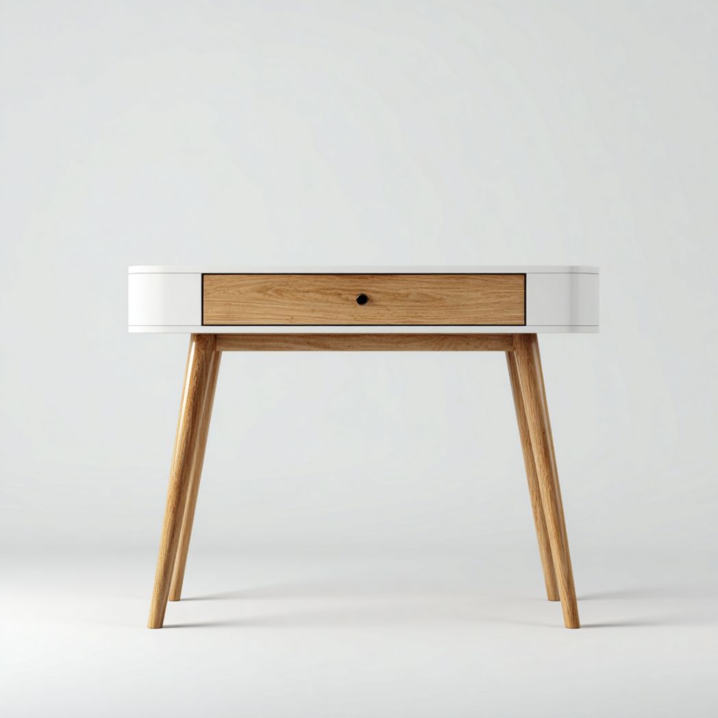 Console rectangulaire en bois blanc et chêne avec tiroir