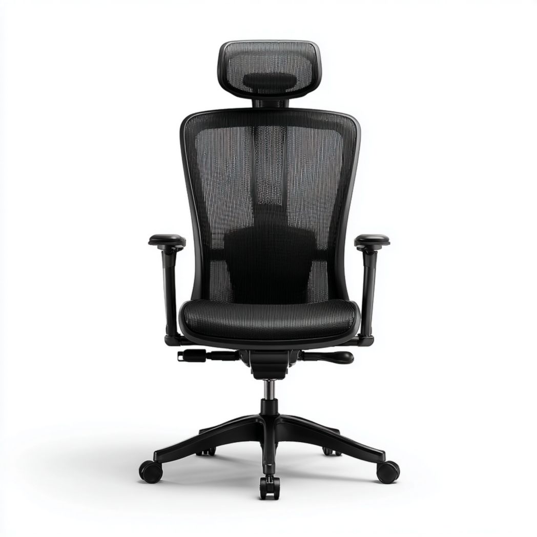 Chaise de bureau pivotante en maille noire avec appui-tête réglable