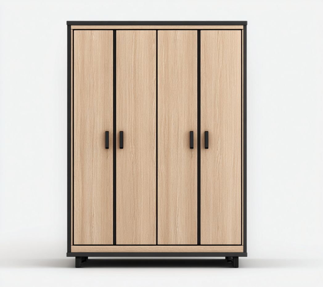Armoire en bois à quatre portes avec cadre noir