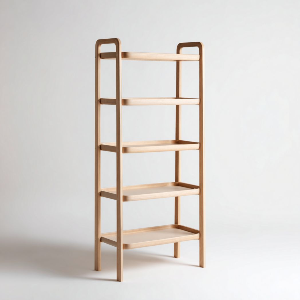 Étagère en bois naturel à cinq niveaux ouverts