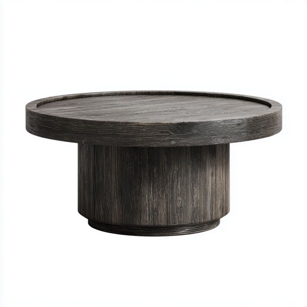 Table basse ronde en bois brun foncé
