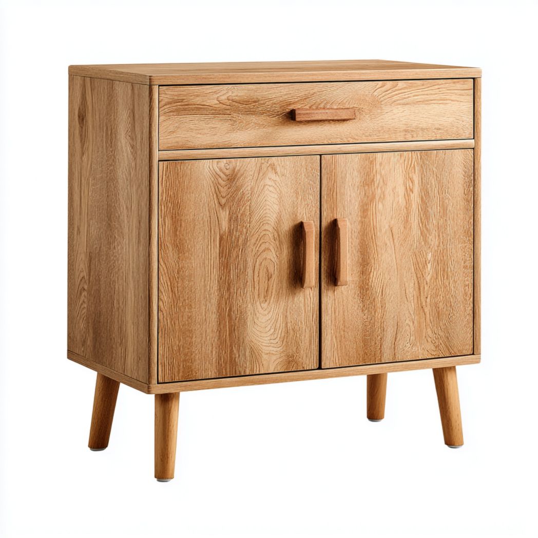 Meuble à chaussures en bois naturel avec un tiroir et deux portes