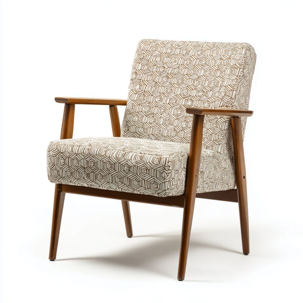Fauteuil en tissu à motif géométrique avec structure en bois