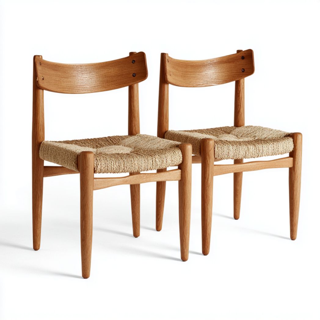 Lot de 2 chaises en chêne avec assise en rotin naturel