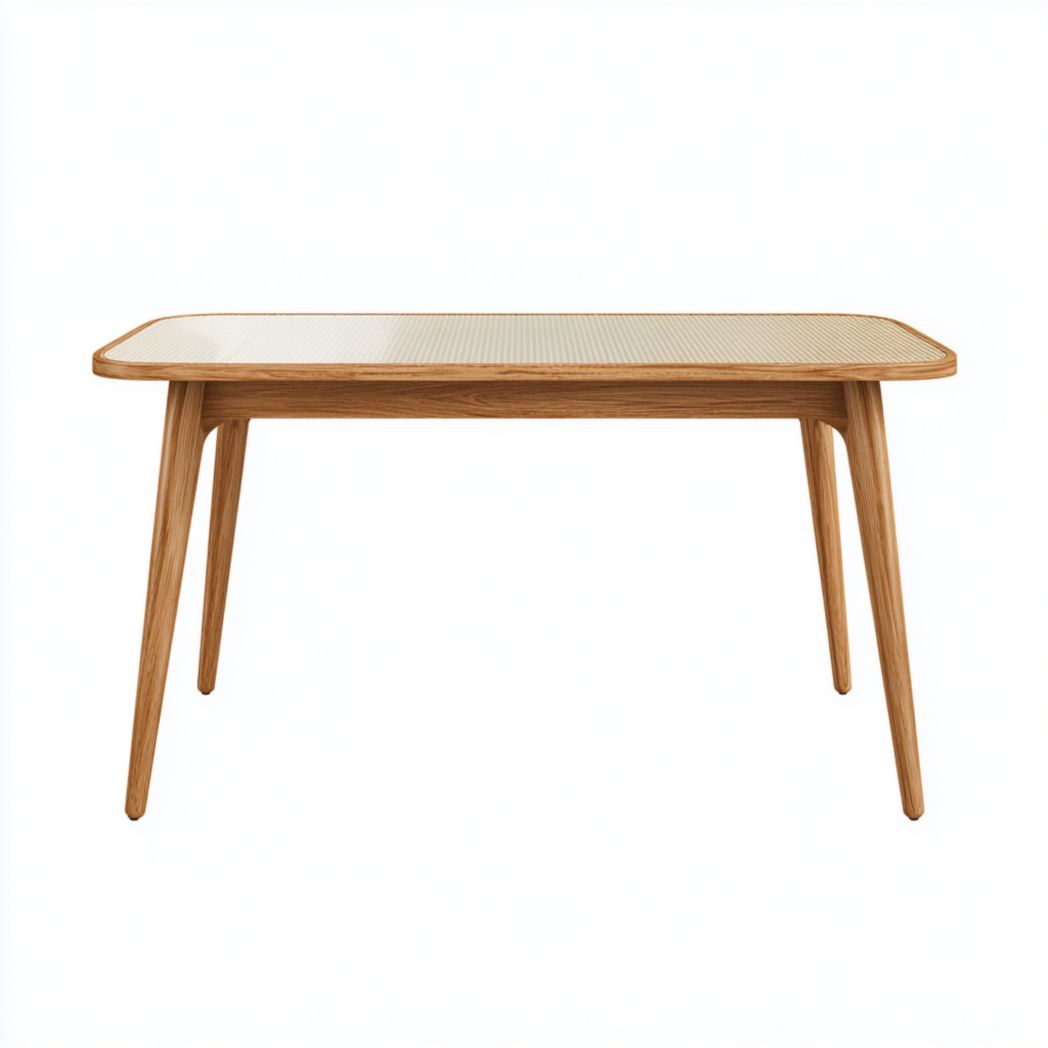 Table de jardin rectangulaire en bois avec plateau en rotin