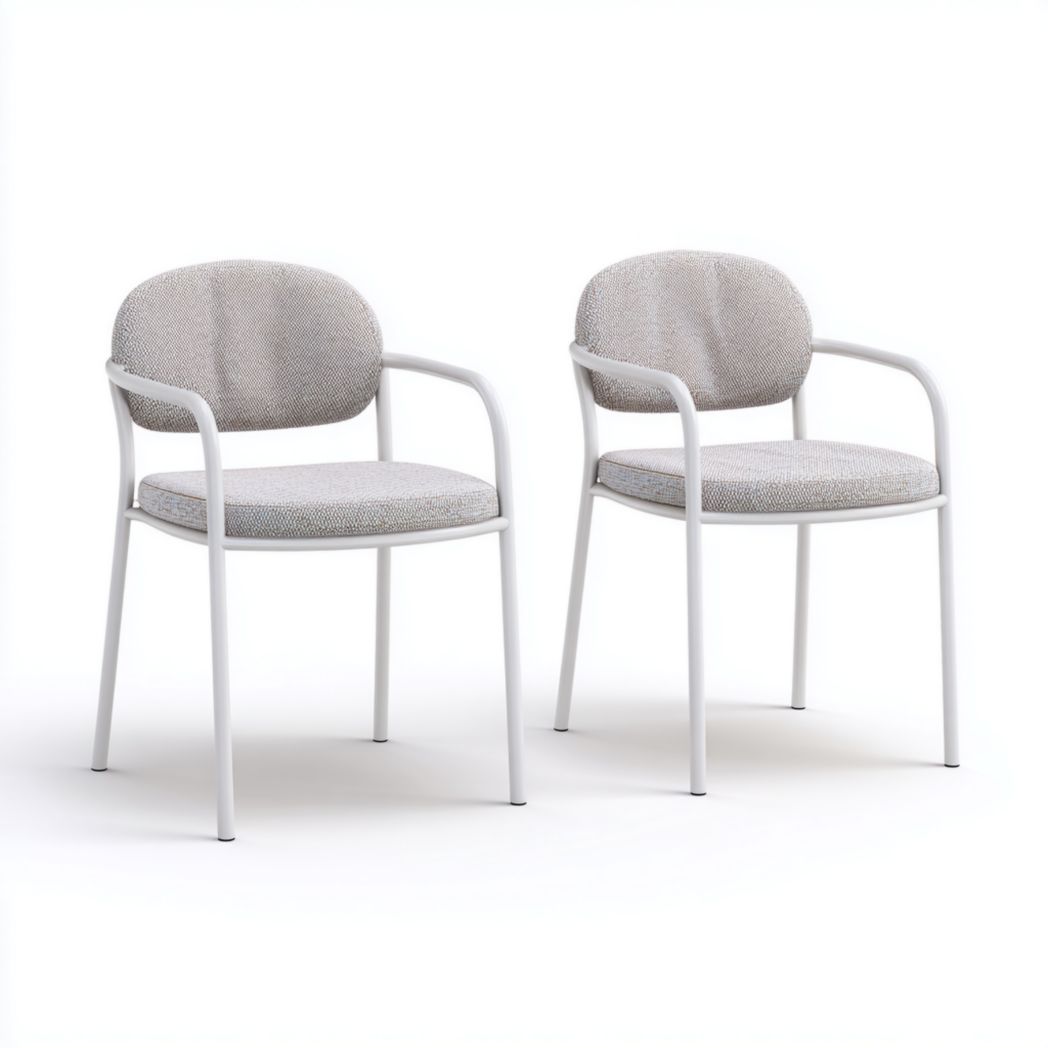 Lot de 2 chaises de jardin en métal blanc avec assise en tissu gris