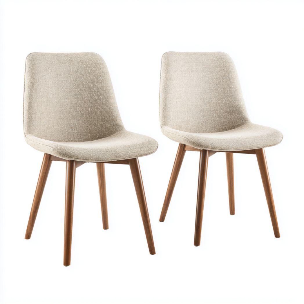 Lot de 2 chaises de salle à manger en tissu beige avec pieds en bois